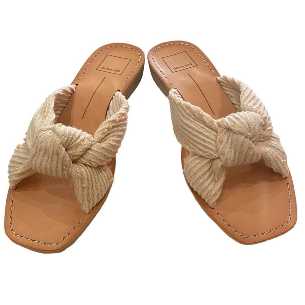 DOLCE VITA Women's Haviva Ivory Fabric Knotted Slide Sandals NEW 8.5 - Picture 5 of 7